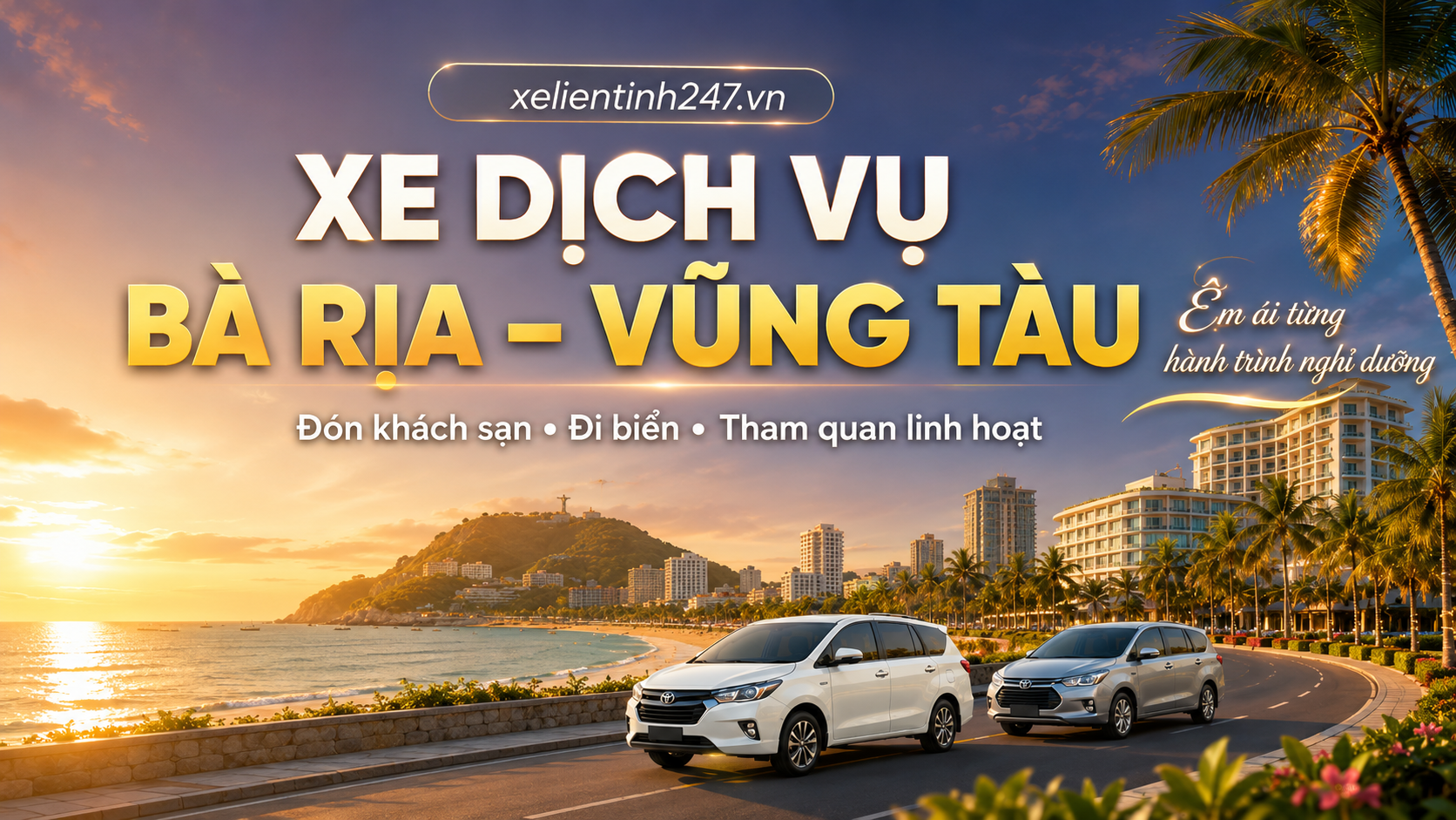 Xe dịch vụ Bà Rịa – Vũng Tàu đón khách du lịch tại khách sạn và resort. Xe riêng có tài xế phục vụ khách du lịch tại Bà Rịa – Vũng Tàu.