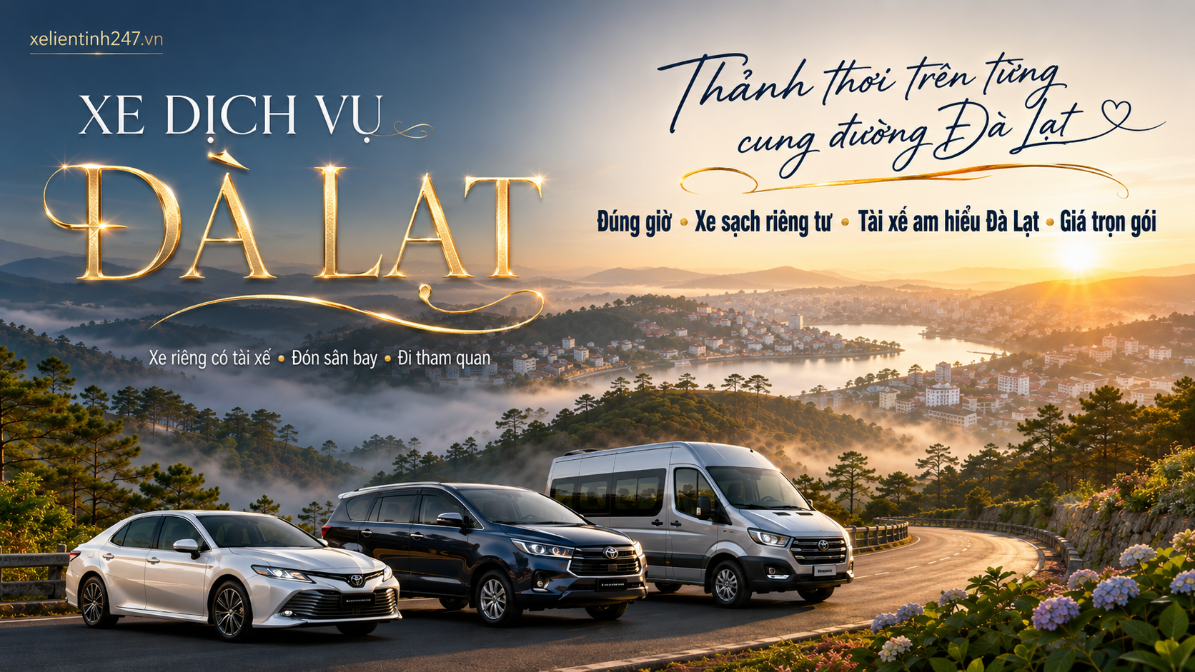 Xe dịch vụ Đà Lạt có tài xế, phục vụ đón sân bay và tham quan linh hoạt.