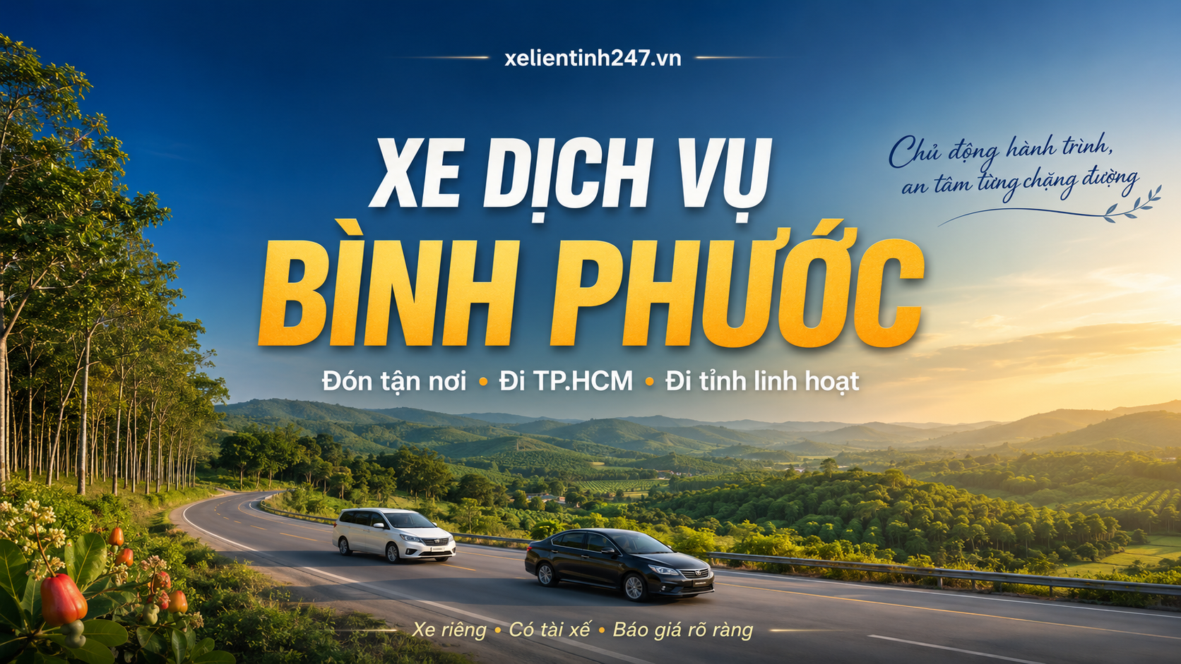 Xe dịch vụ Bình Phước có tài xế, đón tận nơi và chủ động lịch trình.