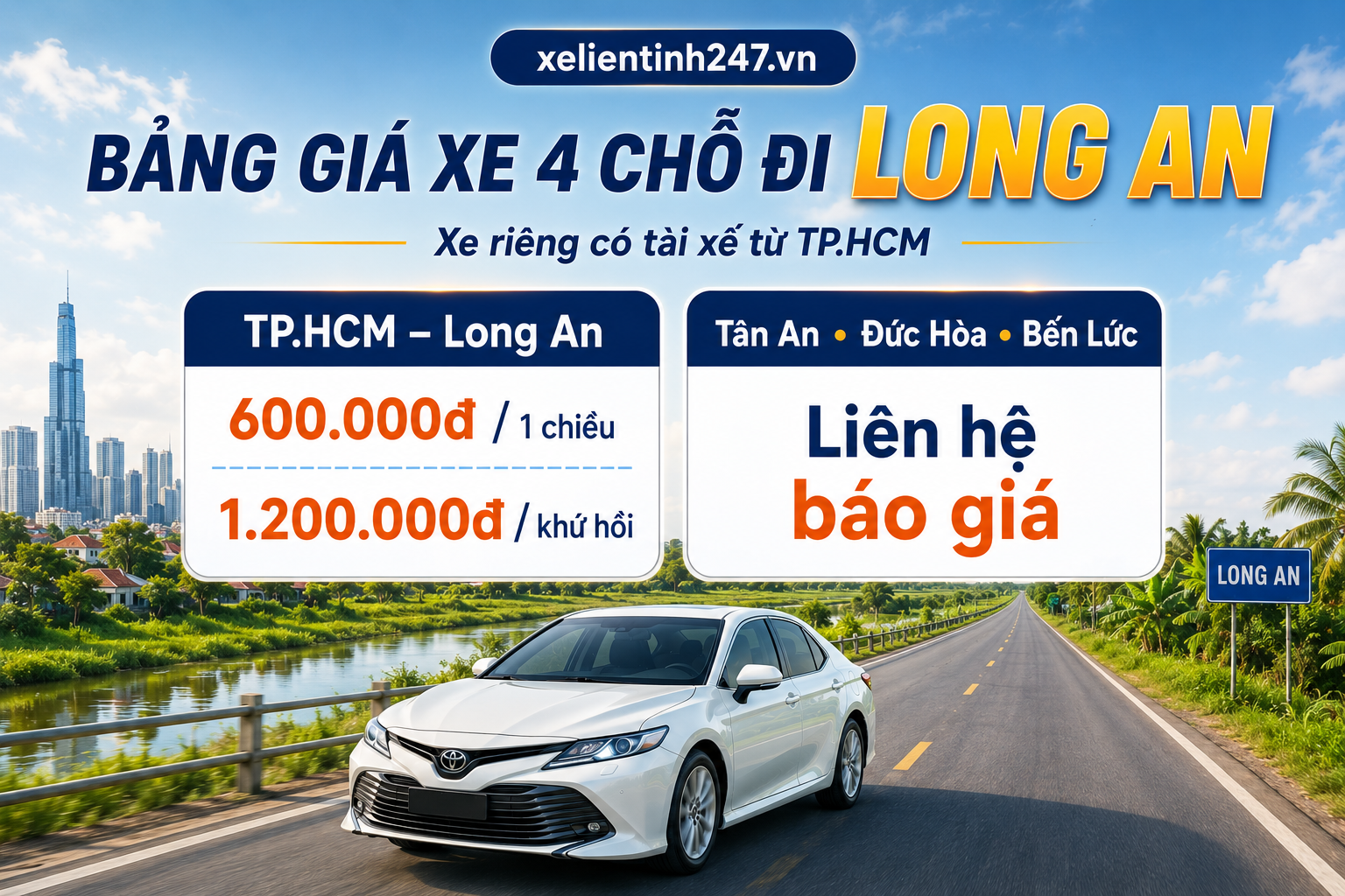 Bảng giá thuê xe 4 chỗ đi Long An từ TP.HCM