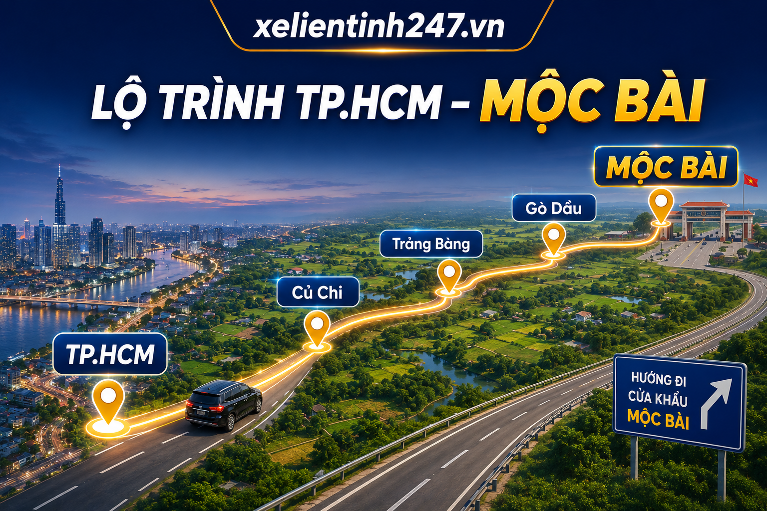 Ảnh minh họa lộ trình thuê xe từ TP.HCM đi cửa khẩu Mộc Bài