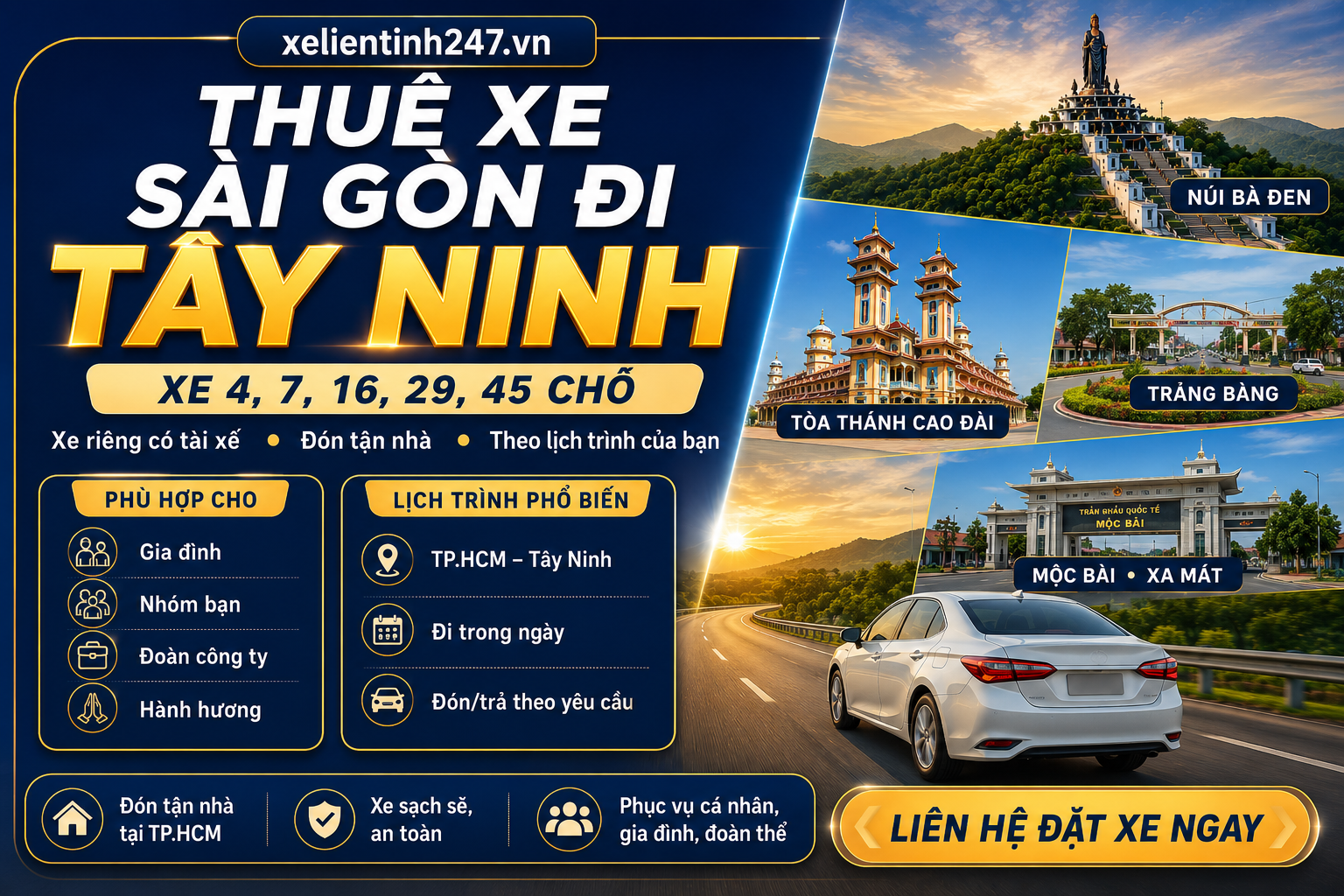 Thuê Xe Sài Gòn Đi Tây Ninh Giá Rẻ, Trọn Gói, Gọi Có Xe Ngay
