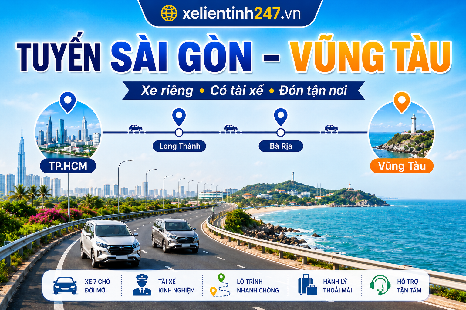 Tuyến thuê xe đi tỉnh từ TP.HCM đi Vũng Tàu phù hợp du lịch biển, công tác và đi về trong ngày.
