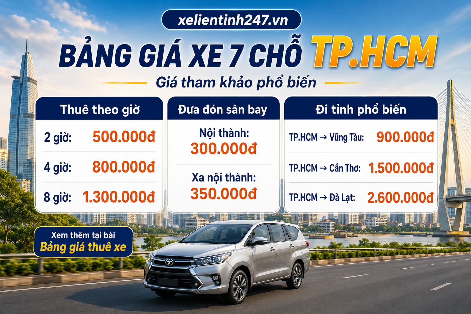 Bảng giá cho thuê xe 7 chỗ TP.HCM mới nhất