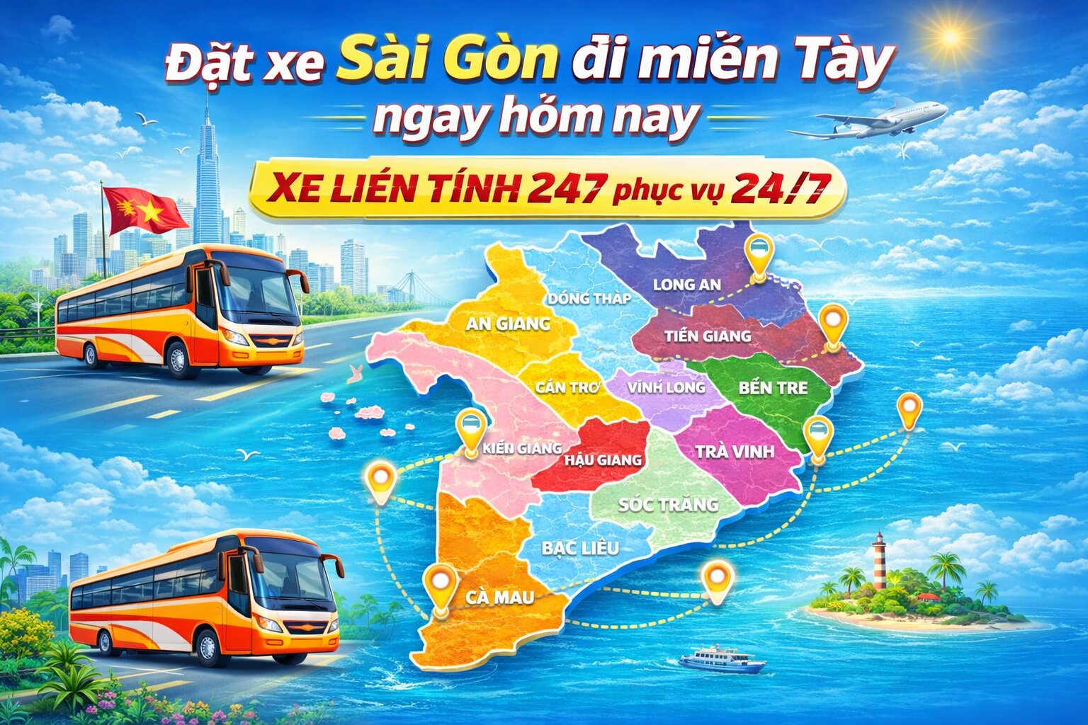 Đặt xe Sài Gòn đi miền Tây ngay hôm nay - Xe Liên Tỉnh 247 phục vụ 24/7