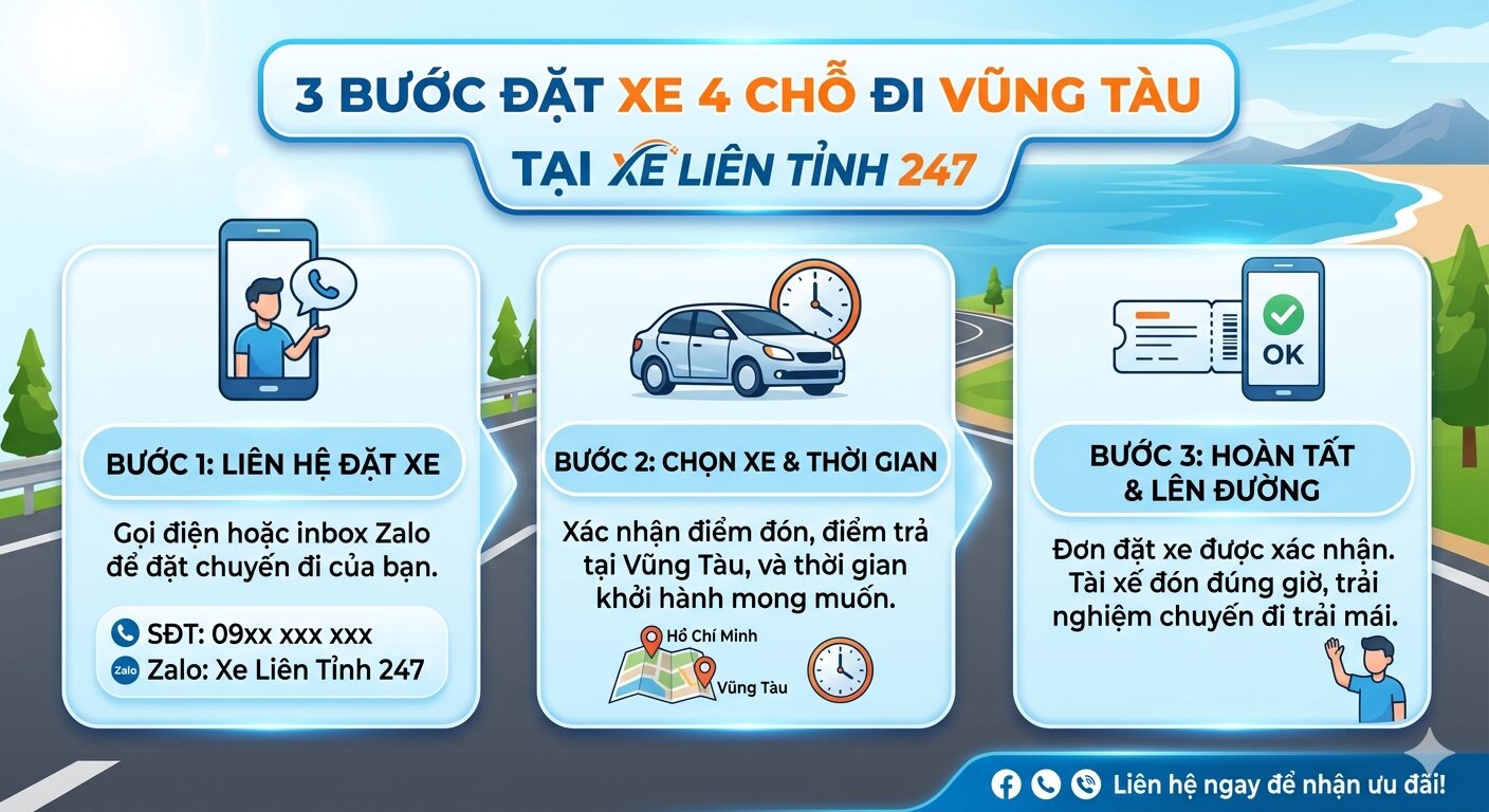 3 bước đặt xe 4 chỗ đi Vũng Tàu tại Xe Liên Tỉnh 247