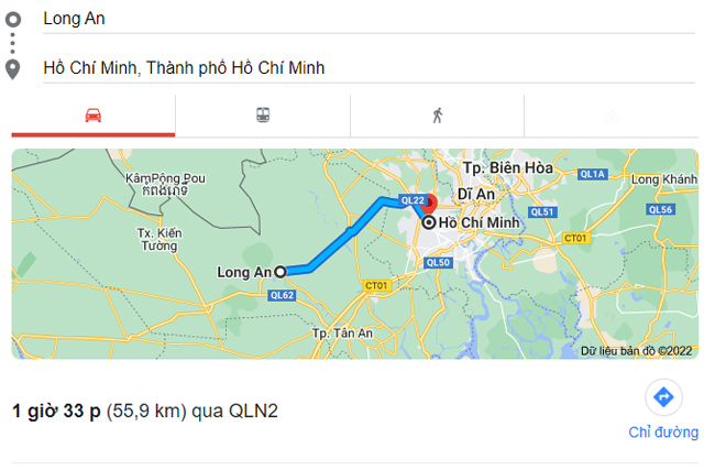 Bản đồ lộ trình thuê xe Sài Gòn đi Long An