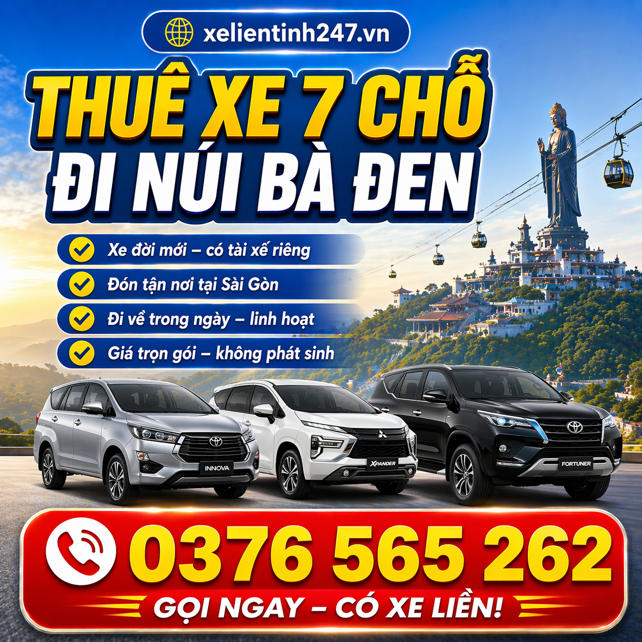 Xe Liên Tỉnh 247 đơn vị cho thuê xe 7 chỗ đi núi Bà Đen Tây Ninh uy tín