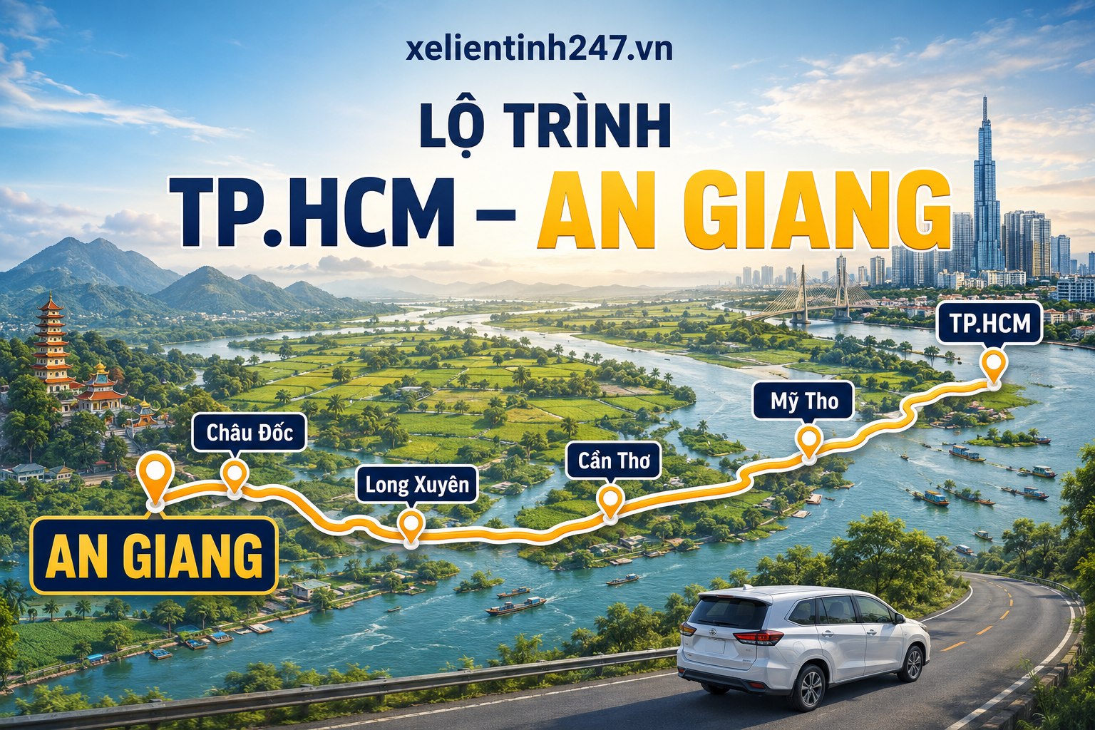 Lộ trình thuê xe 7 chỗ từ TP.HCM đi An Giang, Long Xuyên, Châu Đốc