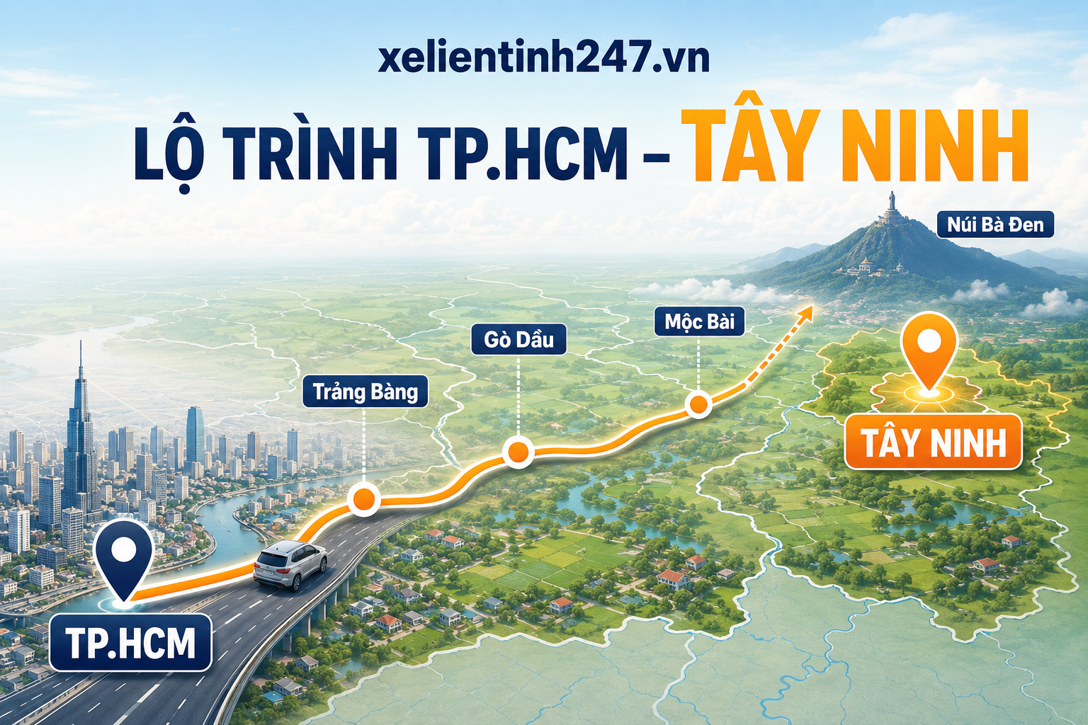 Lộ trình thuê xe 7 chỗ từ TP.HCM đi Tây Ninh, Mộc Bài và Núi Bà Đen