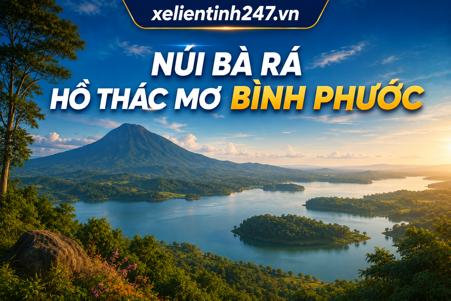 Ảnh minh họa núi Bà Rá và hồ Thác Mơ Bình Phước