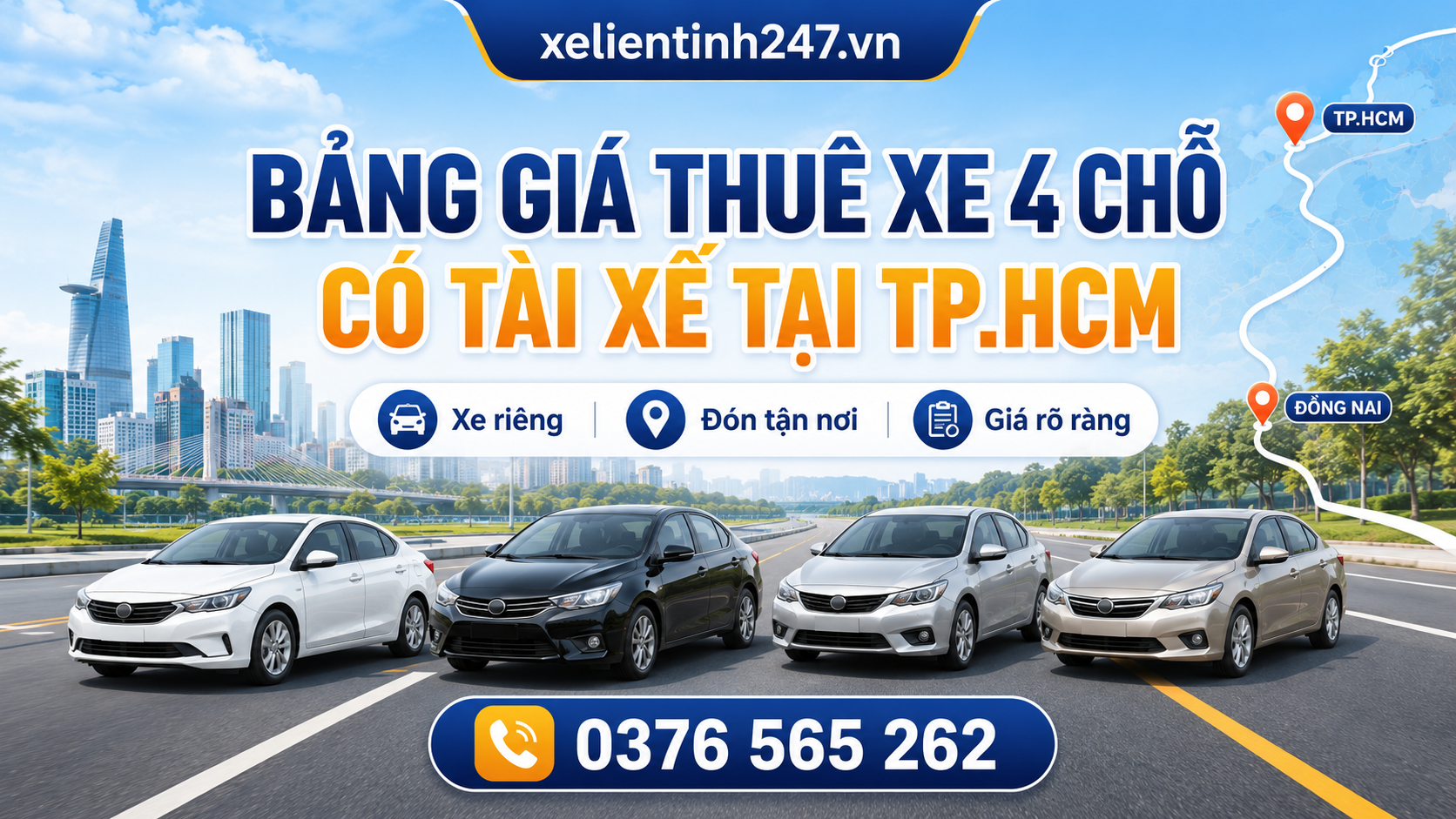 Bảng giá thuê xe 4 chỗ có tài xế, xe riêng đưa đón tận nơi tại TP.HCM.