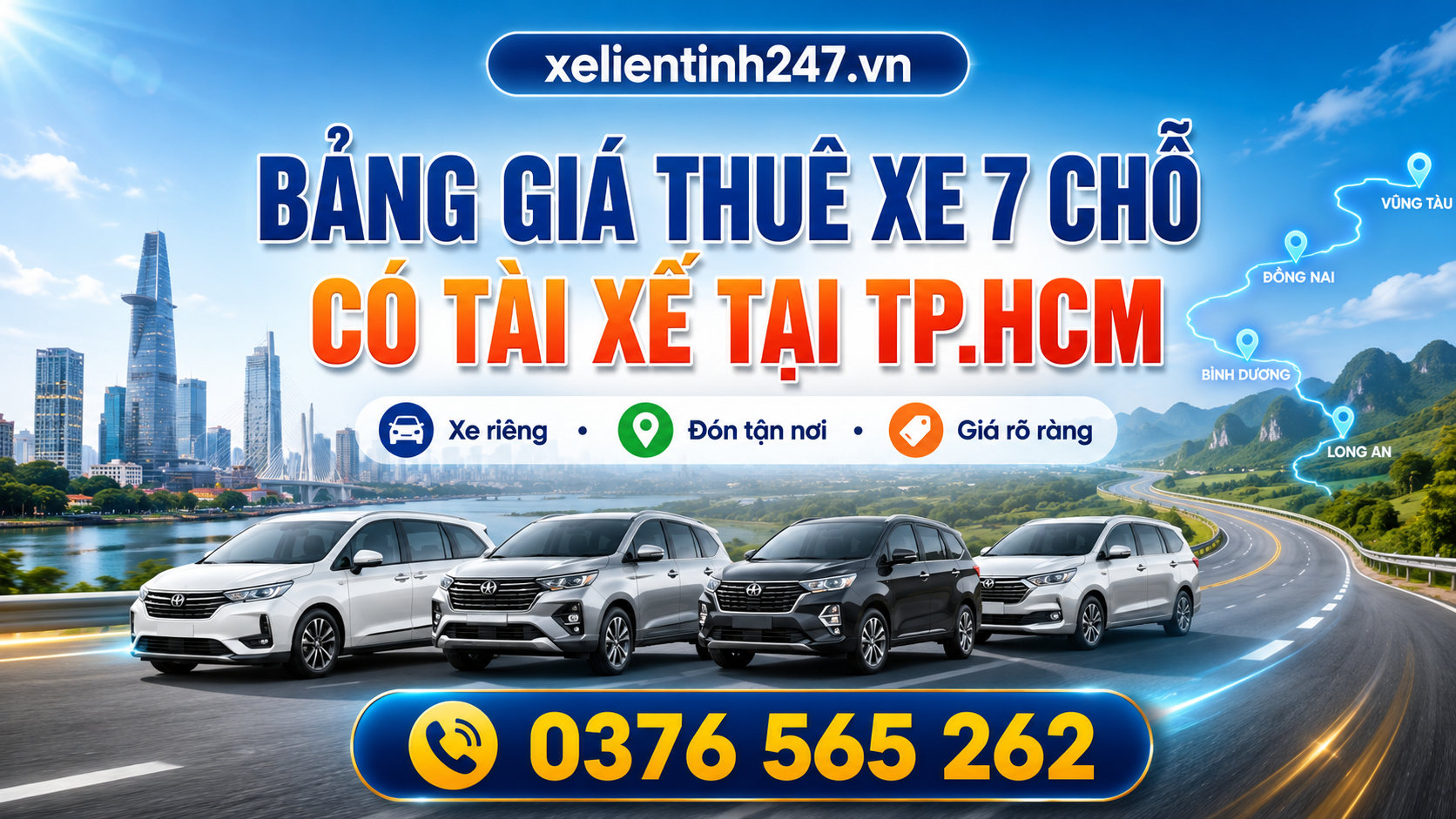 Bảng giá thuê xe 7 chỗ có tài xế, phù hợp gia đình, nhóm bạn và đoàn công tác nhỏ.