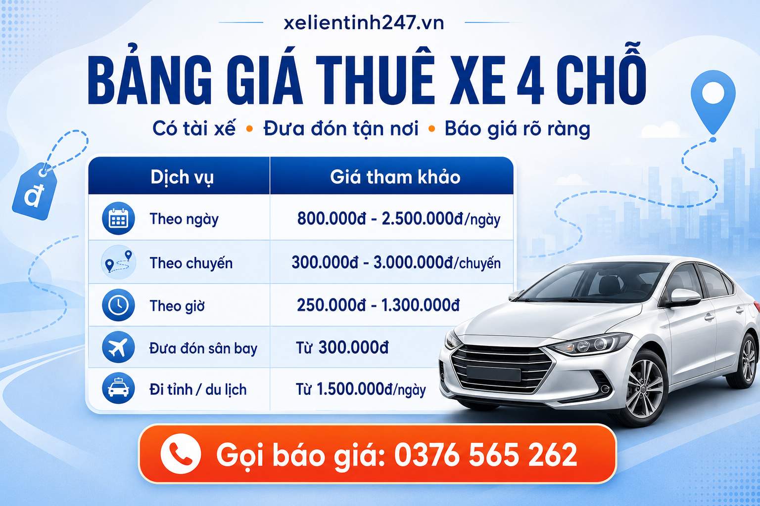 Liên hệ Xe Liên Tỉnh 247 để nhận báo giá thuê xe 4 chỗ theo lịch trình thực tế.