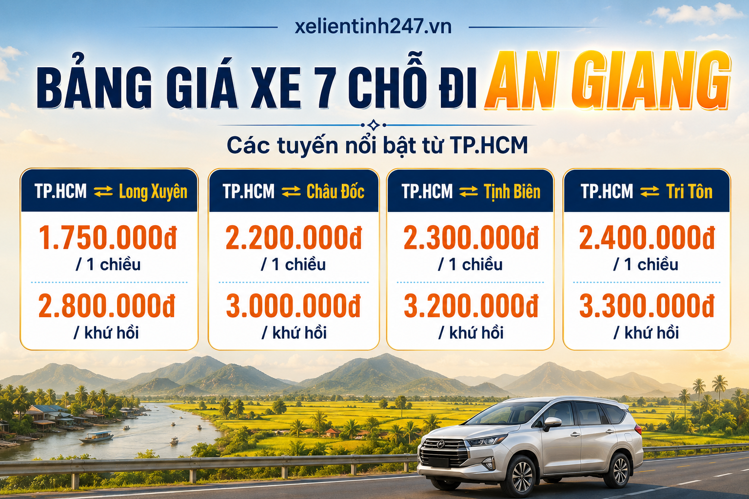 Bảng giá thuê xe 7 chỗ đi An Giang từ TP.HCM