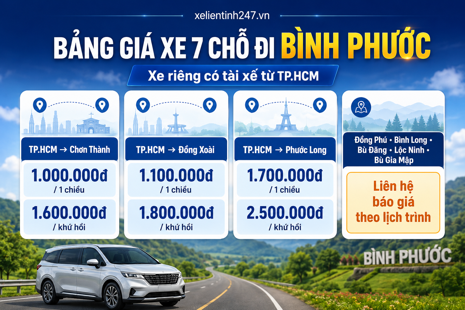 Bảng giá thuê xe 7 chỗ đi Bình Phước từ TP.HCM