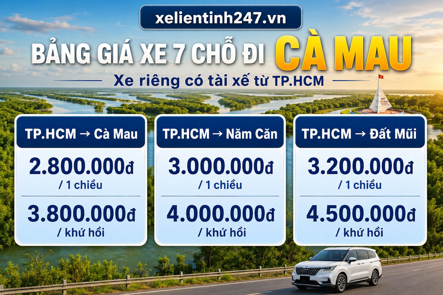 Bảng giá thuê xe 7 chỗ đi Cà Mau từ TP.HCM_seo
