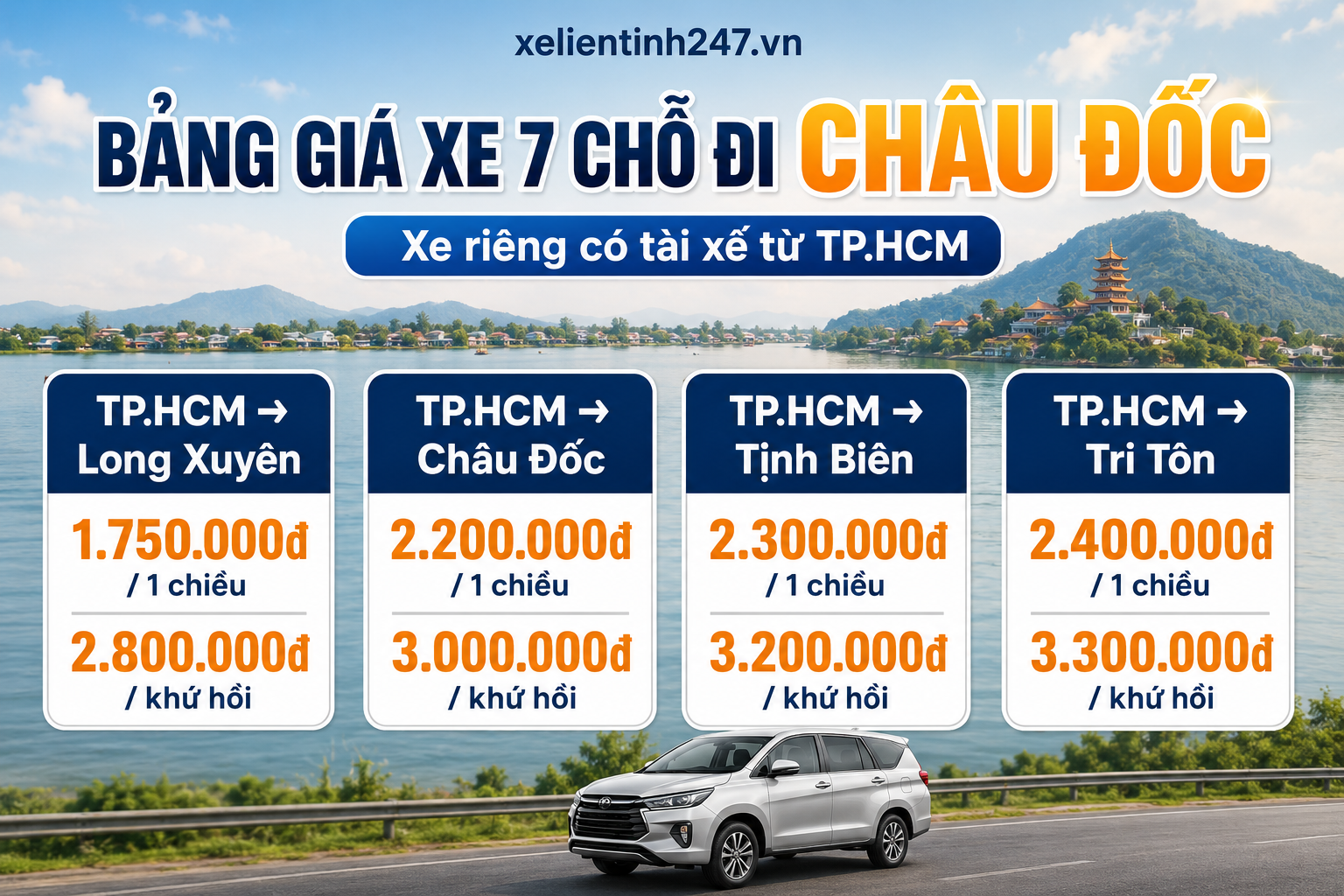 Bảng giá thuê xe 7 chỗ đi Châu Đốc từ TP.HCM