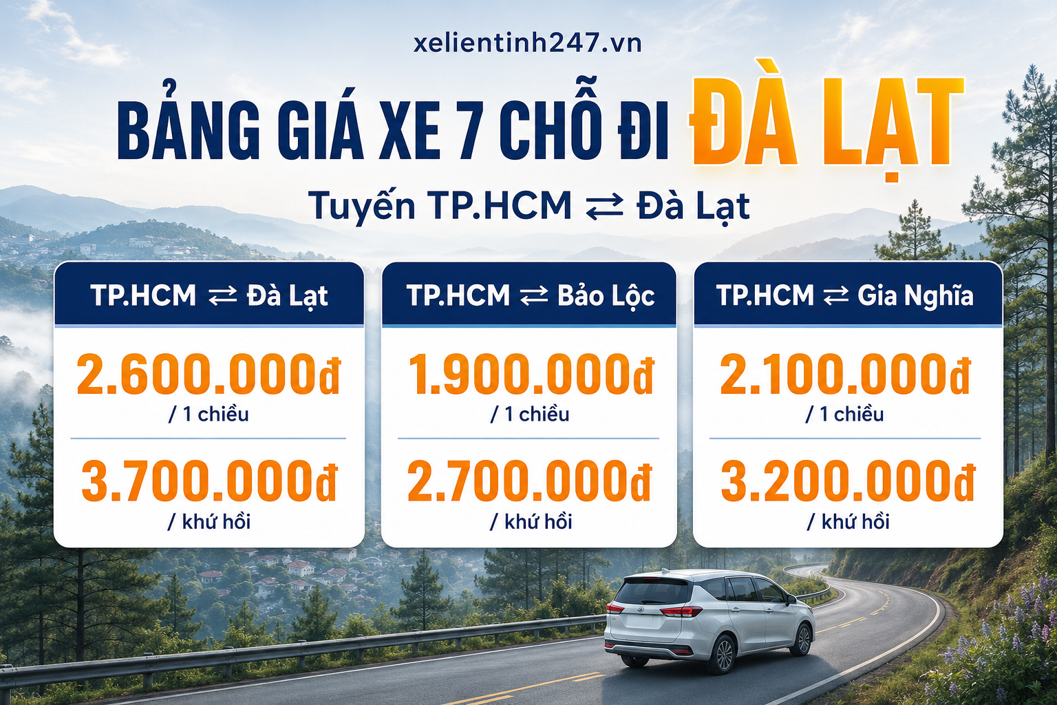 Bảng giá thuê xe 7 chỗ đi Đà Lạt từ TP.HCM