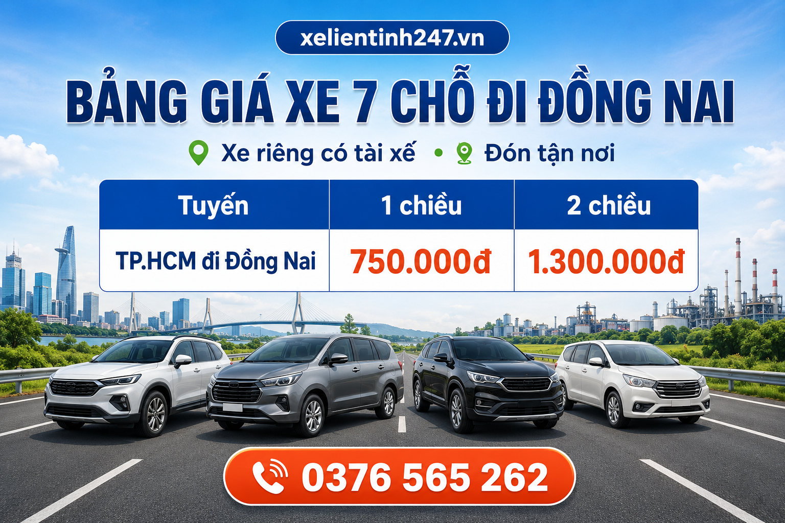 Bảng giá thuê xe 7 chỗ đi Đồng Nai từ TP.HCM gồm giá 1 chiều và 2 chiều tham khảo.