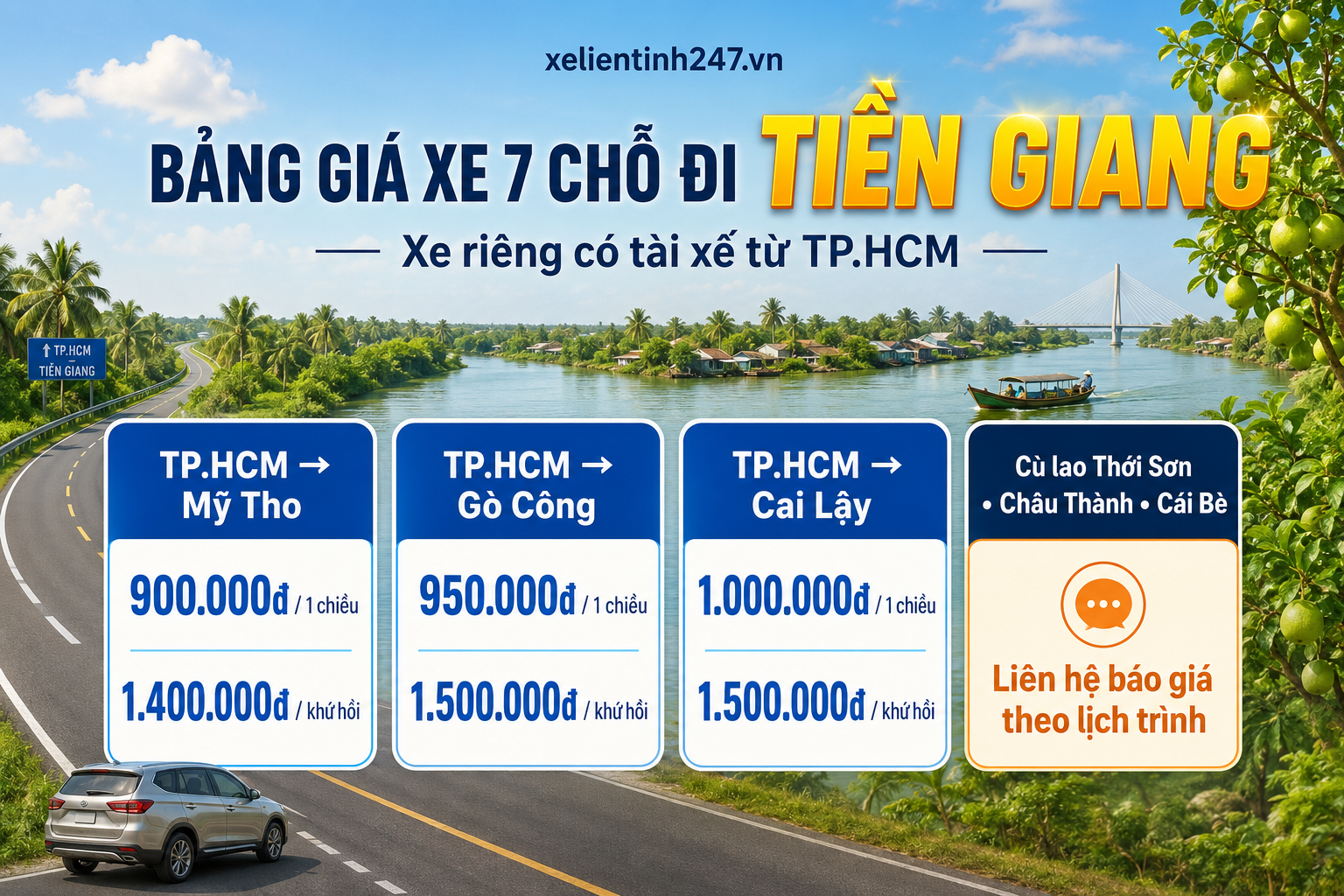 Bảng giá thuê xe 7 chỗ đi Tiền Giang từ TP.HCM