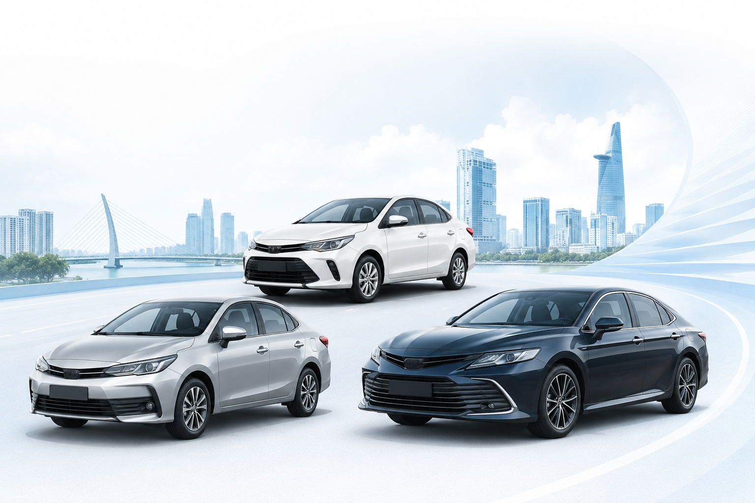 Các dòng xe 4 chỗ phổ biến như Vios, Honda City, Kia K3, Camry phù hợp nhiều nhu cầu di chuyển.