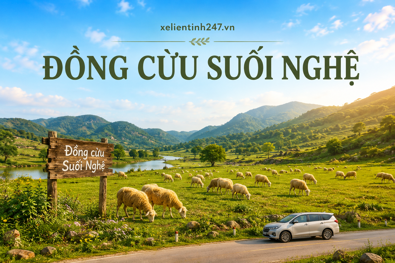 Đồng cừu Suối Nghệ phù hợp cho gia đình và nhóm khách thích chụp ảnh ngoài trời.