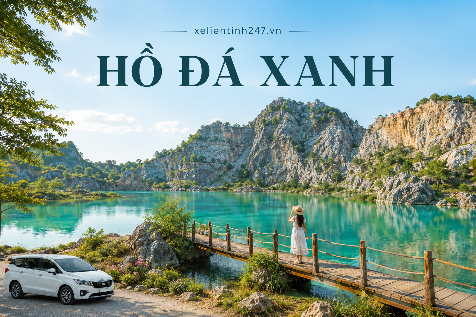 Hồ Đá Xanh là điểm check-in có cảnh hồ nước xanh và núi đá nổi bật.