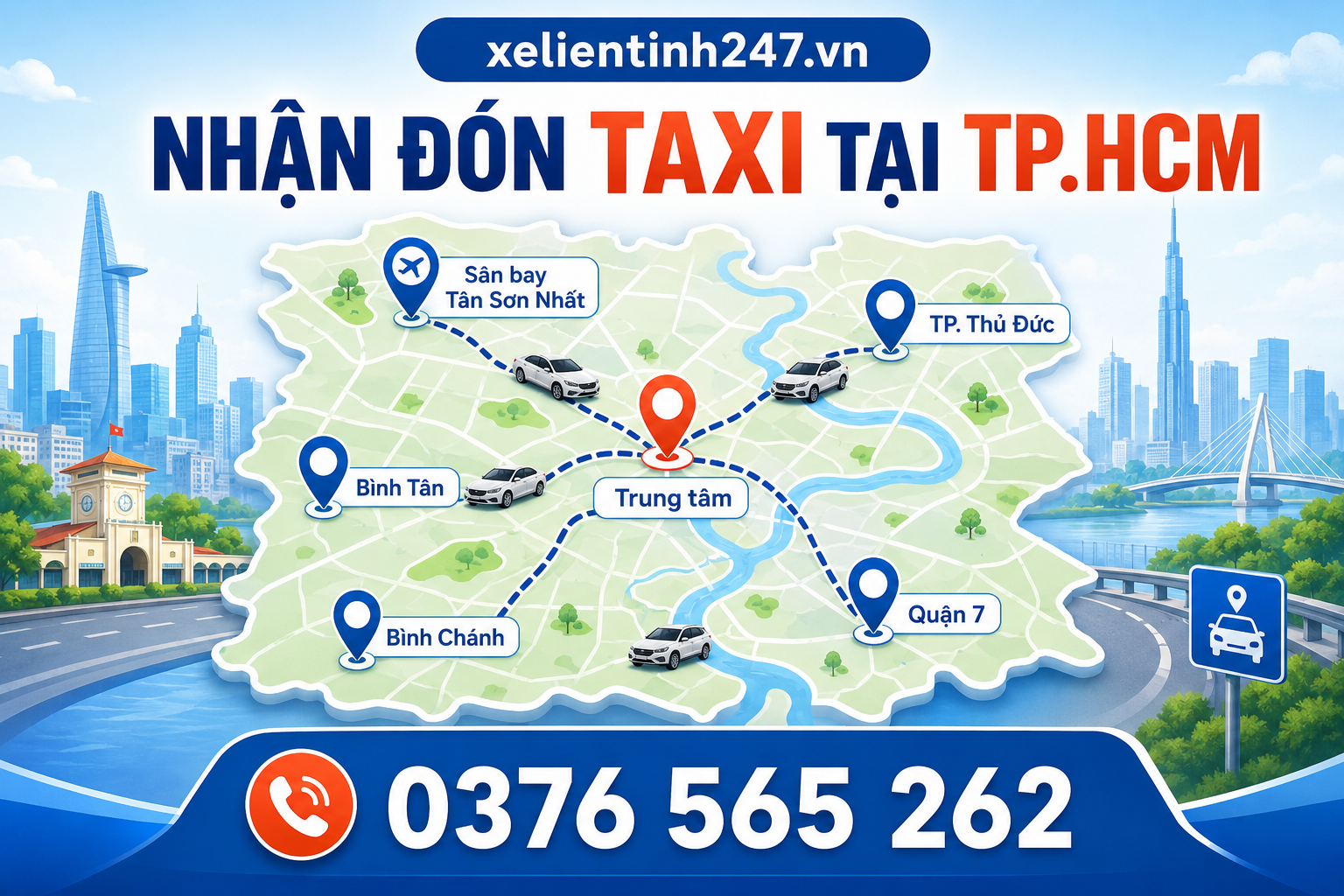 Xe Liên Tỉnh 247 hỗ trợ nhận đón taxi và xe dịch vụ tại nhiều khu vực TP.HCM như trung tâm, sân bay, TP. Thủ Đức, Quận 7, Bình Tân và Bình Chánh.
