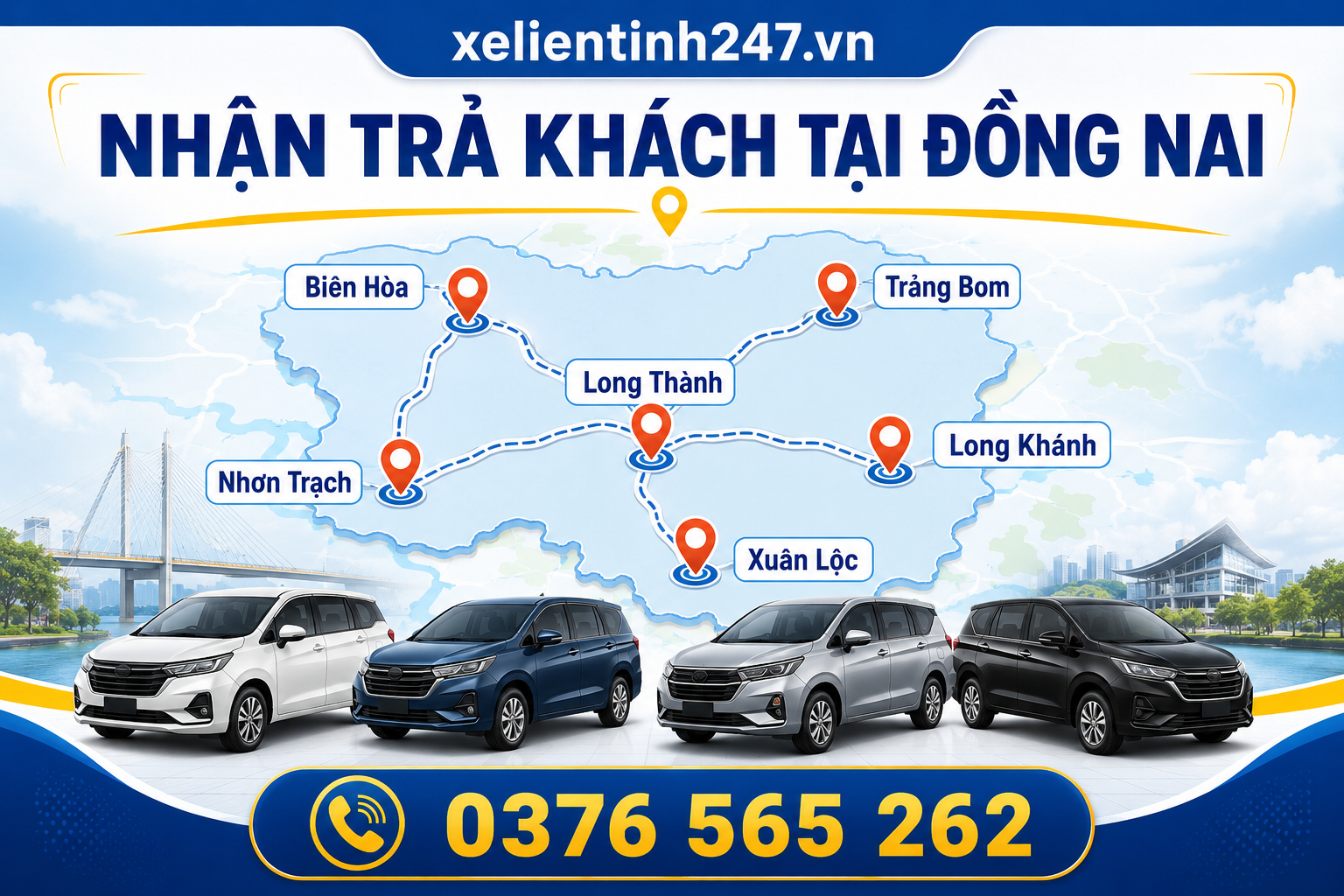 Xe Liên Tỉnh 247 hỗ trợ đưa đón khách tại Biên Hòa, Long Thành, Nhơn Trạch, Trảng Bom, Long Khánh và nhiều khu vực Đồng Nai.