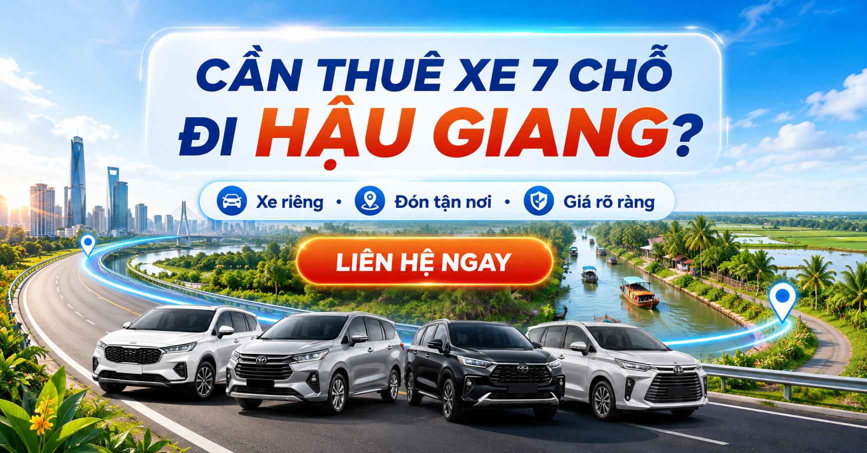Liên hệ Xe Liên Tỉnh 247 để đặt thuê xe 7 chỗ đi Hậu Giang nhanh chóng.
