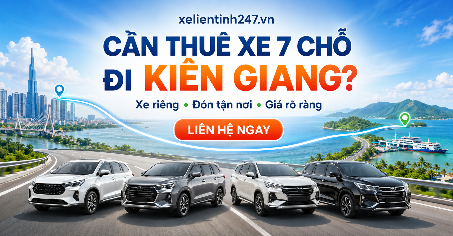 Liên hệ Xe Liên Tỉnh 247 để đặt thuê xe 7 chỗ đi Kiên Giang nhanh chóng.