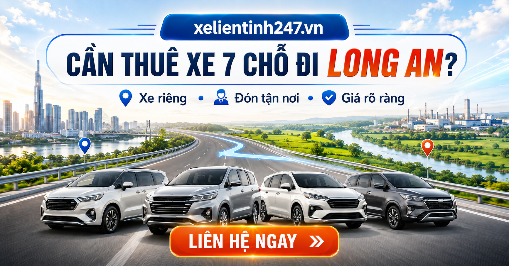 Liên hệ Xe Liên Tỉnh 247 để đặt thuê xe 7 chỗ đi Long An nhanh chóng.
