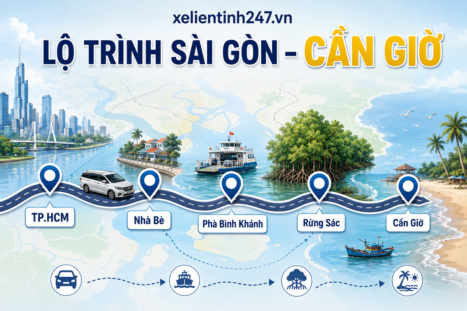 Lộ trình thuê xe 7 chỗ từ TP.HCM đi Cần Giờ, phù hợp đi biển, Đảo Khỉ và Vàm Sát.
