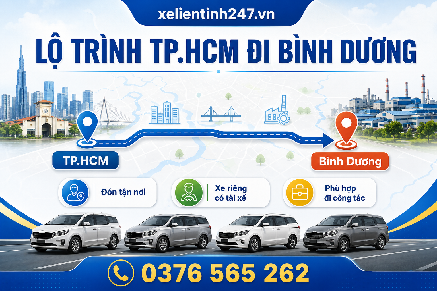 Tuyến TP.HCM đi Bình Dương phù hợp cho xe 7 chỗ đi công tác, gia đình và đưa đón doanh nghiệp.