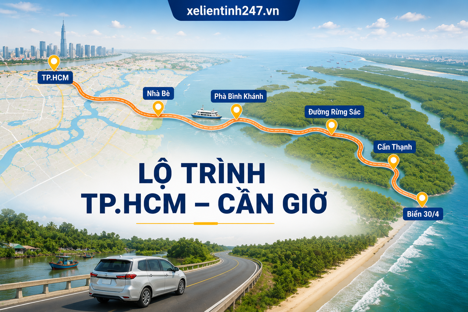 Ảnh minh họa lộ trình thuê xe 7 chỗ từ TP.HCM đi Cần Giờ.