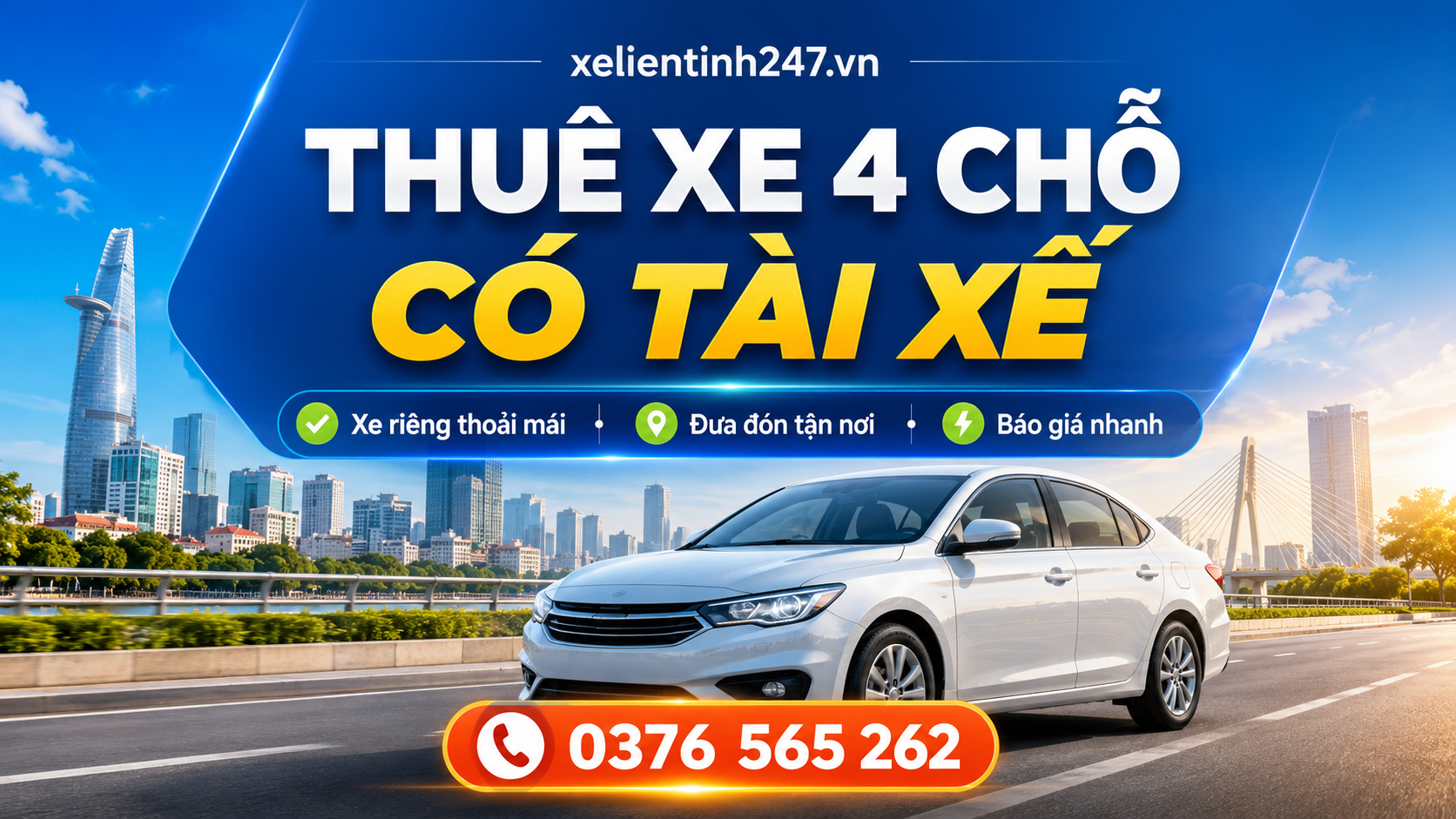 Dịch vụ thuê xe 4 chỗ có tài xế, đưa đón tận nơi, đi tỉnh và sân bay.