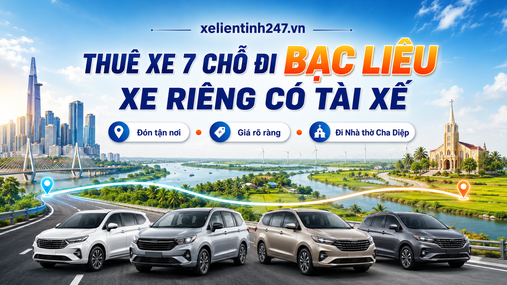 Dịch vụ thuê xe 7 chỗ đi Bạc Liêu từ Sài Gòn, xe riêng có tài xế, đón tận nơi.