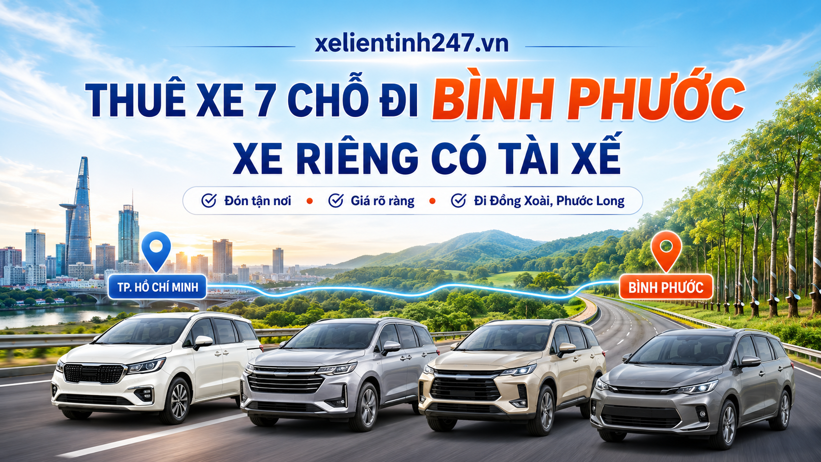 Dịch vụ thuê xe 7 chỗ đi Bình Phước từ Sài Gòn, xe riêng có tài xế, đón tận nơi.