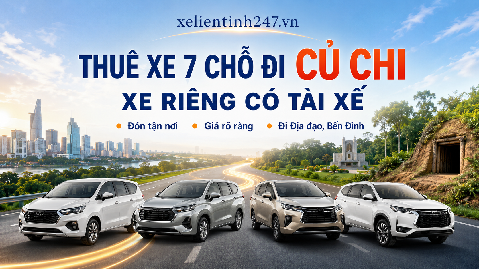 Dịch vụ thuê xe 7 chỗ đi Củ Chi từ Sài Gòn, xe riêng có tài xế, đón tận nơi.