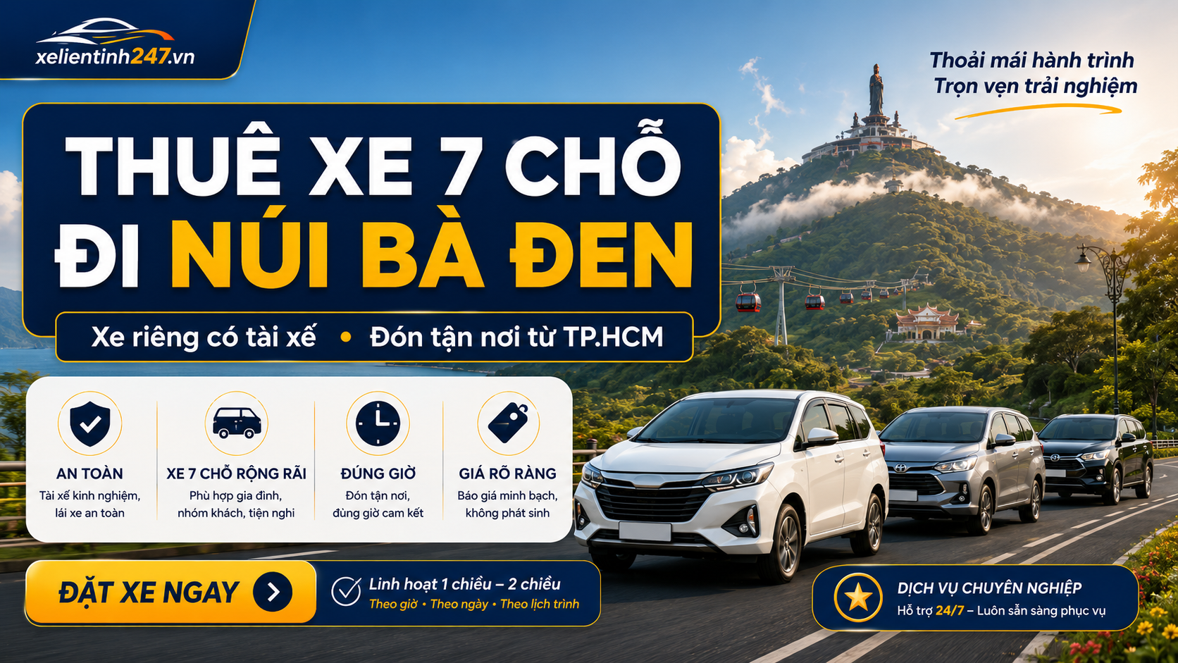 Dịch vụ xe 7 chỗ đi Núi Bà Đen, đón tận nơi từ TP.HCM