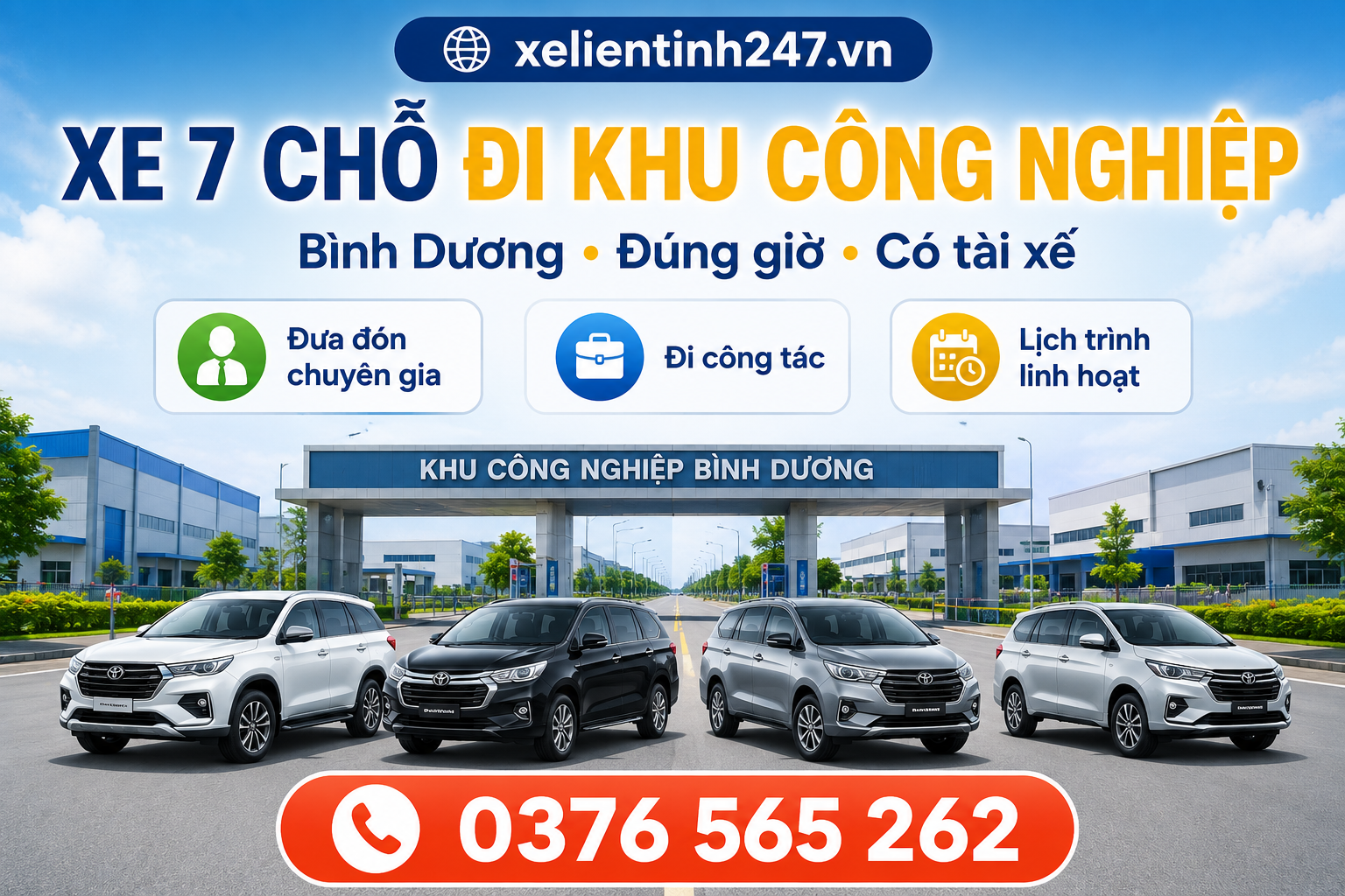 Dịch vụ thuê xe 7 chỗ đi khu công nghiệp Bình Dương phù hợp cho doanh nghiệp, chuyên gia và nhóm công tác.