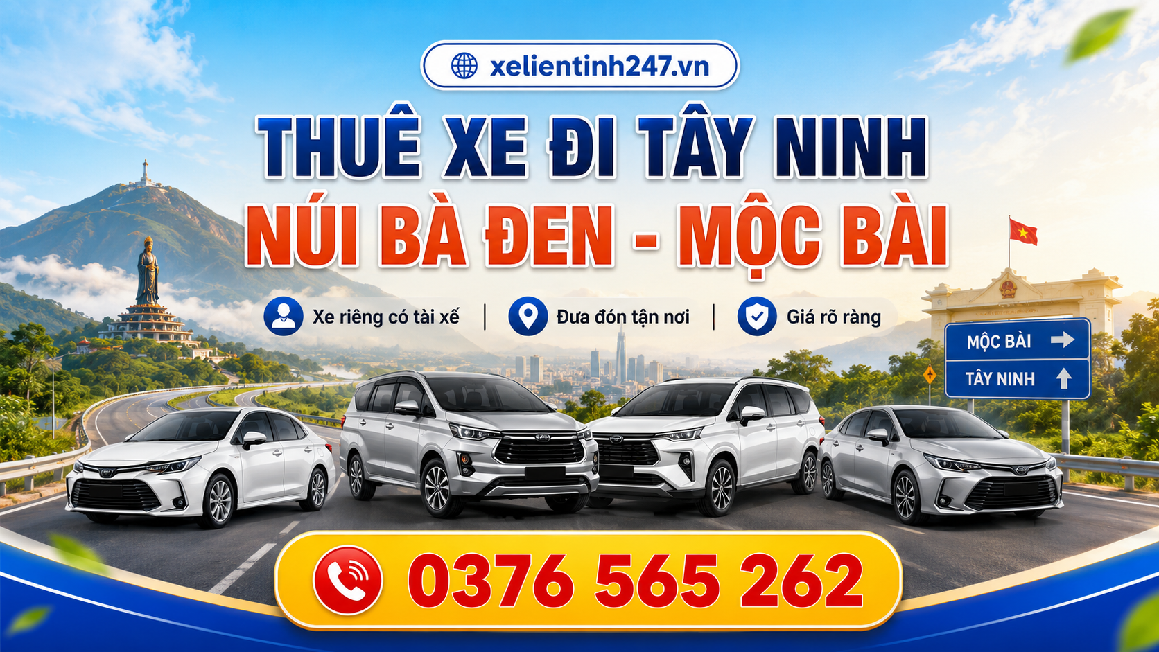 Dịch vụ thuê xe đi Tây Ninh, Núi Bà Đen, Mộc Bài từ Sài Gòn bằng xe riêng có tài xế, đưa đón tận nơi.