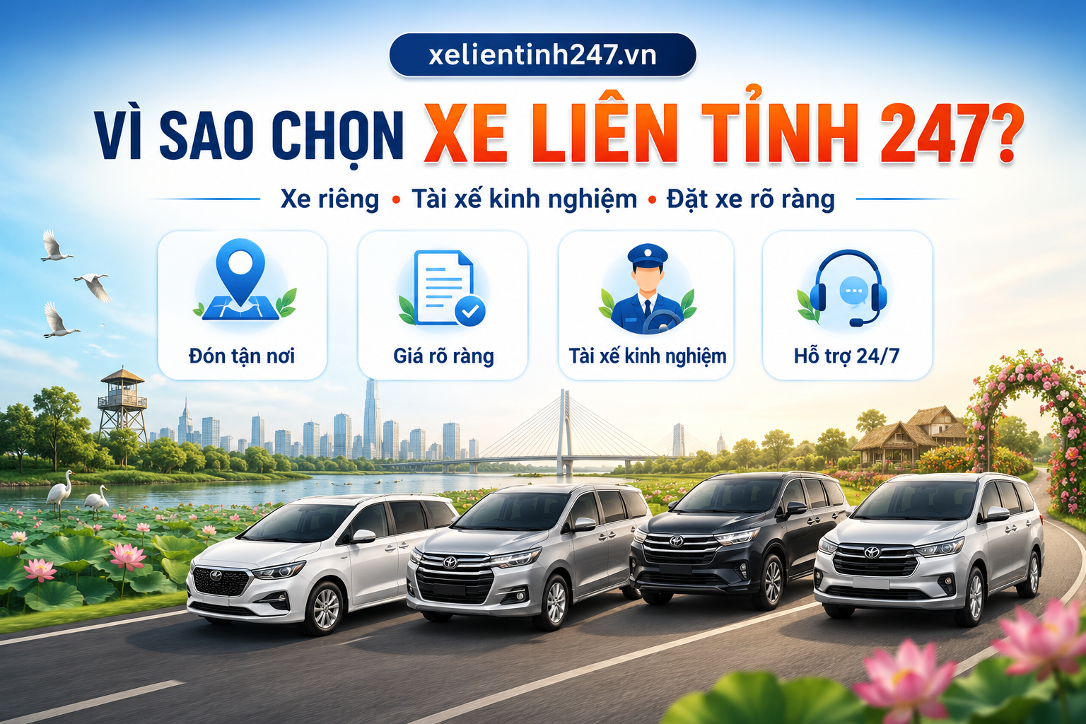 Xe Liên Tỉnh 247 cung cấp dịch vụ thuê xe đi Đồng Tháp với xe riêng, tài xế kinh nghiệm và quy trình đặt xe rõ ràng.