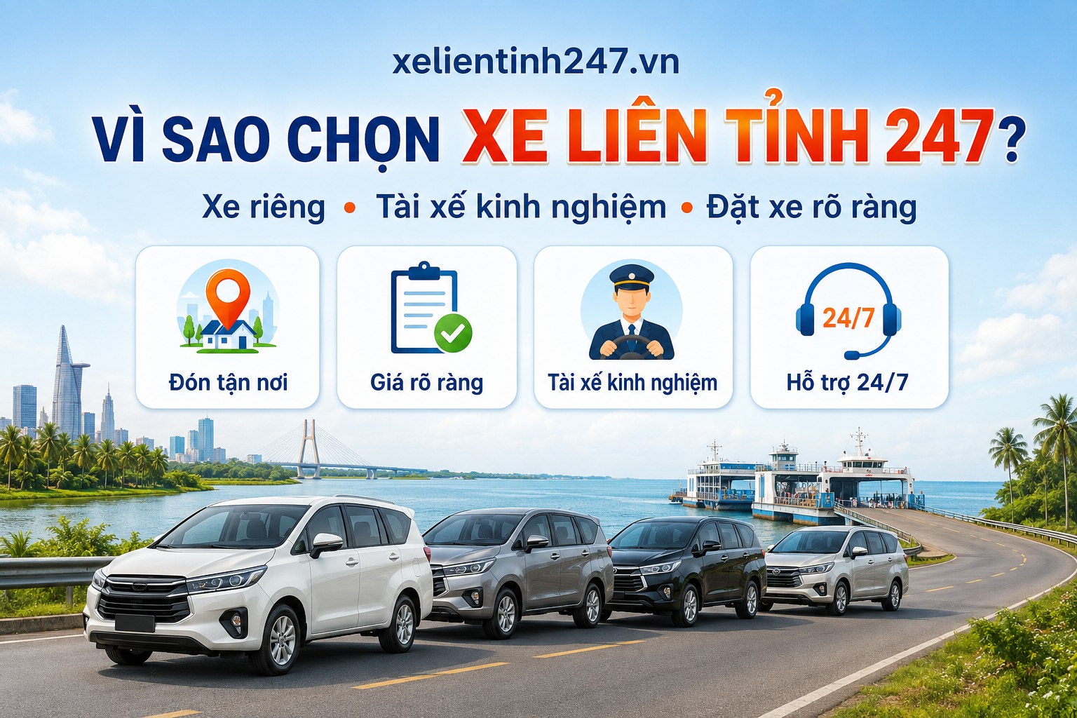 Xe Liên Tỉnh 247 cung cấp dịch vụ thuê xe đi Kiên Giang với xe riêng, tài xế kinh nghiệm và quy trình đặt xe rõ ràng.
