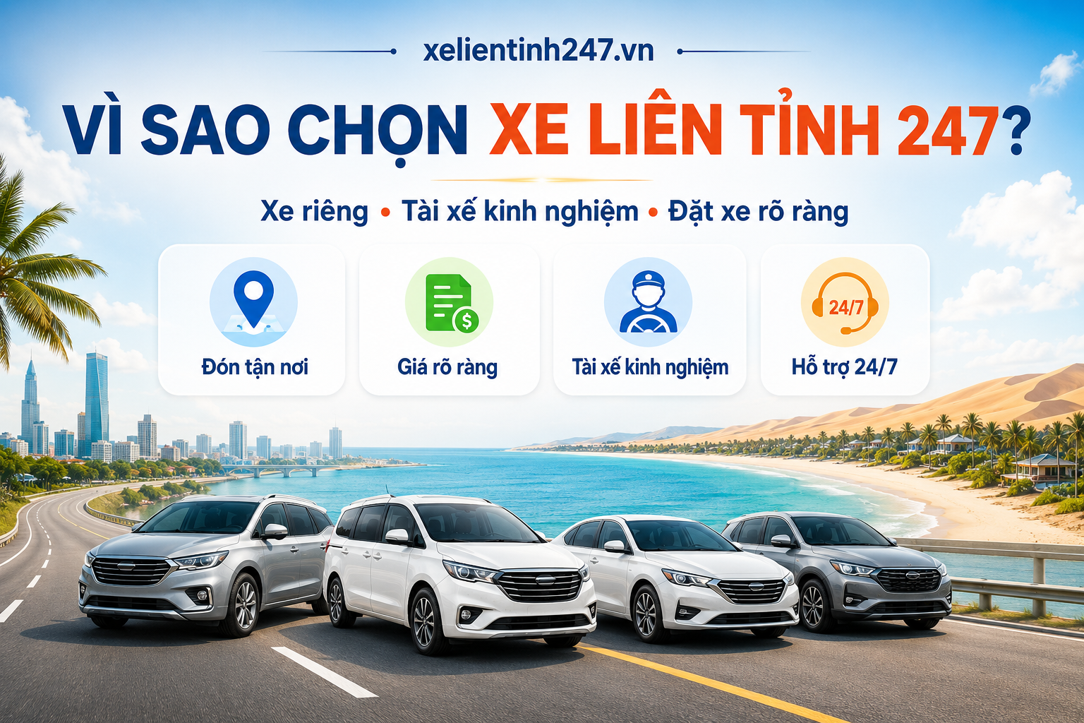Xe Liên Tỉnh 247 cung cấp dịch vụ thuê xe đi Phan Thiết – Mũi Né với xe riêng, tài xế kinh nghiệm và quy trình đặt xe rõ ràng.