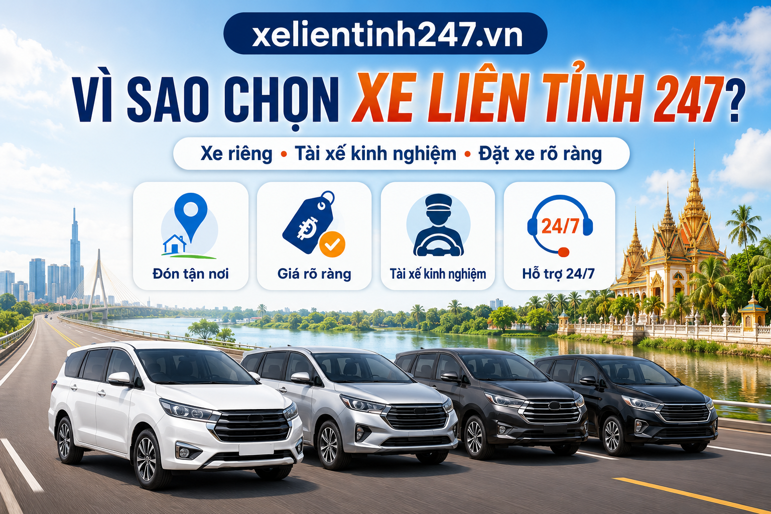 Xe Liên Tỉnh 247 cung cấp dịch vụ thuê xe đi Sóc Trăng với xe riêng, tài xế kinh nghiệm và quy trình đặt xe rõ ràng.