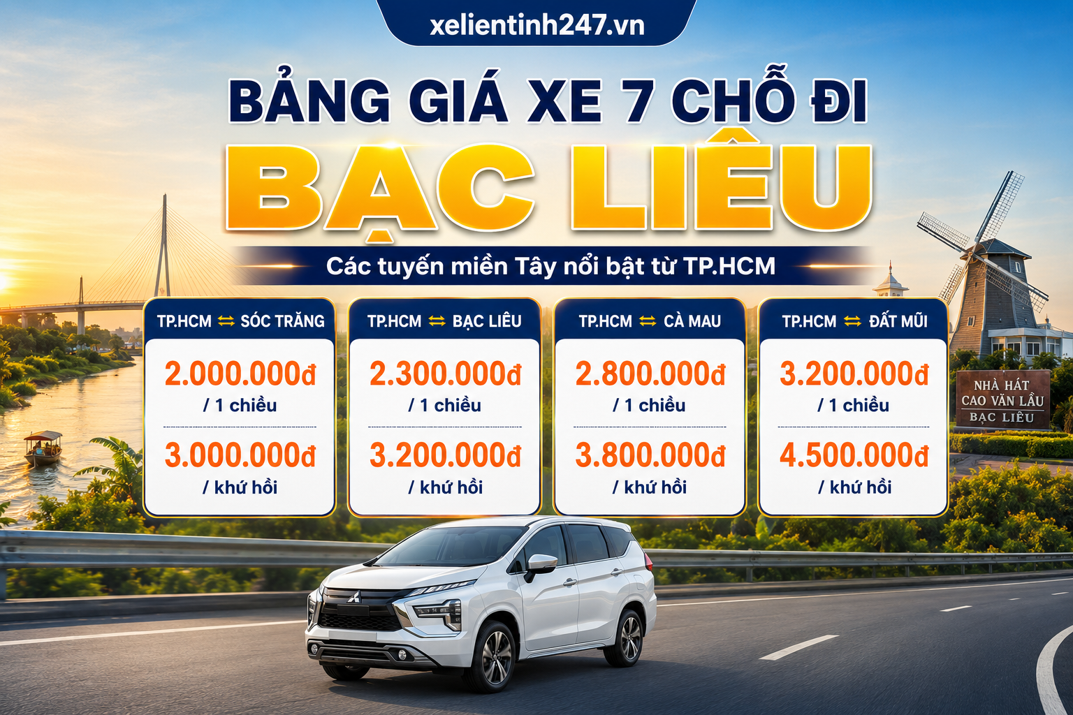 Bảng giá thuê xe 7 chỗ đi Bạc Liêu từ TP.HCM