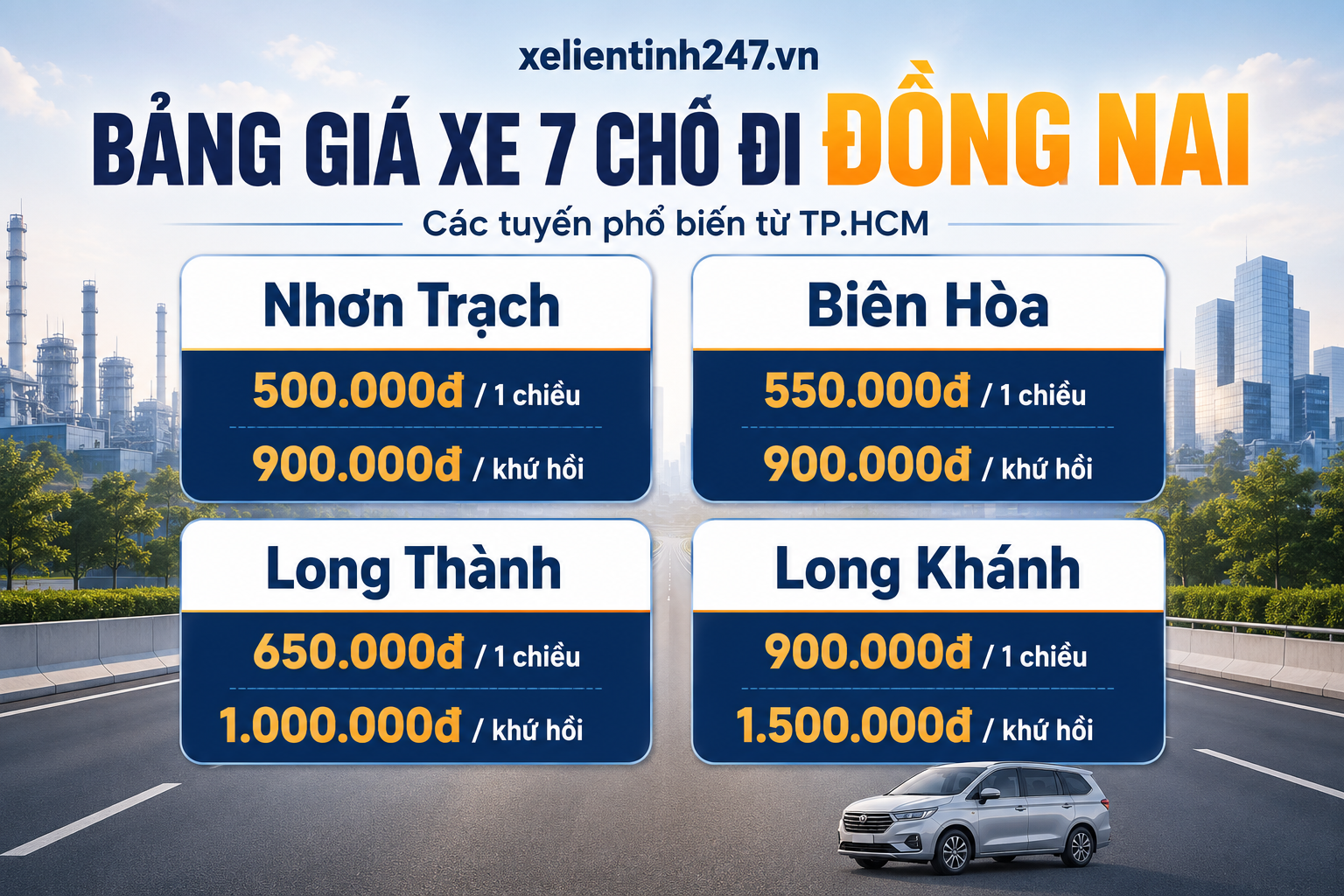 Bảng giá thuê xe 7 chỗ đi Đồng Nai từ TP.HCM