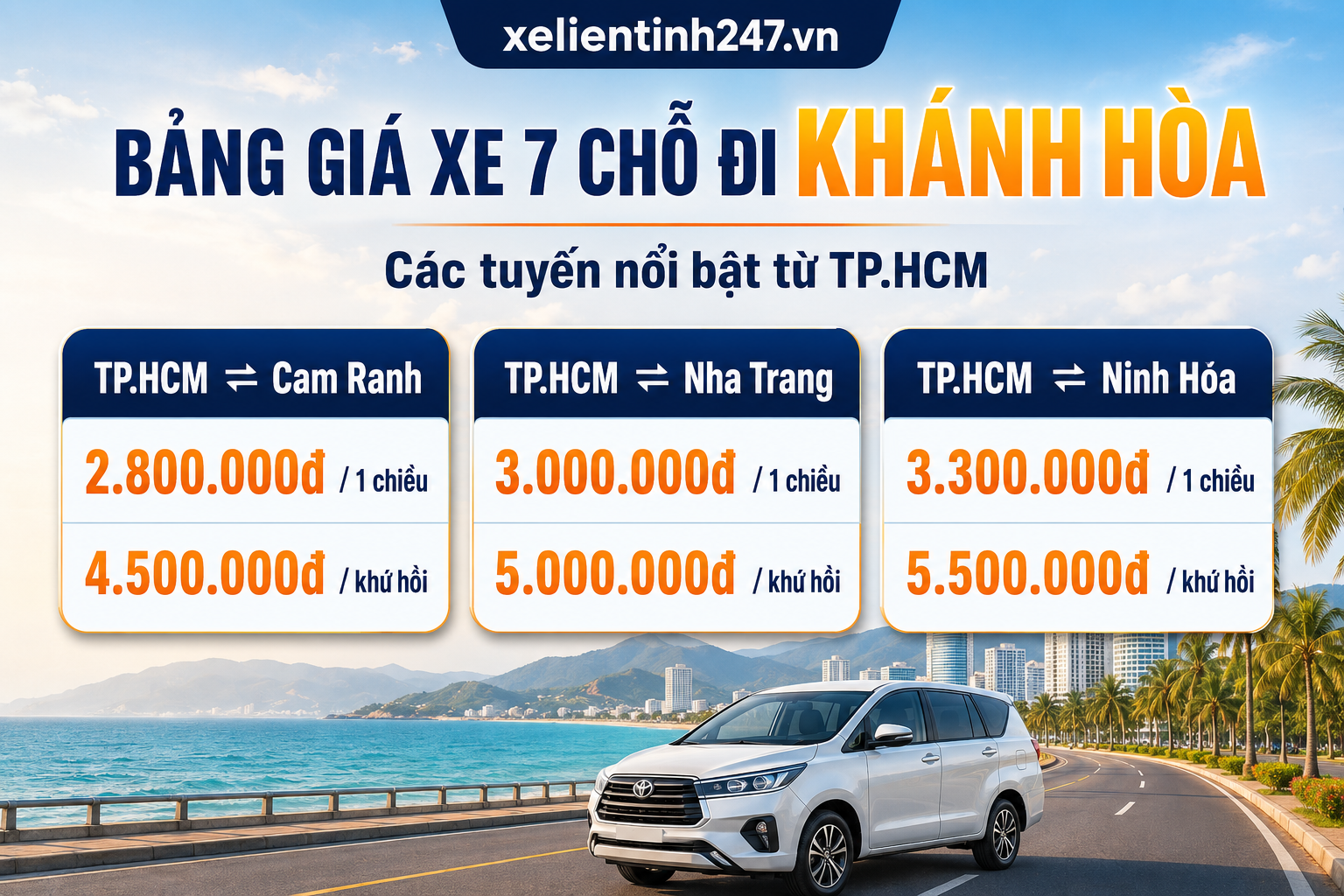Bảng giá thuê xe 7 chỗ đi Khánh Hòa từ TP.HCM